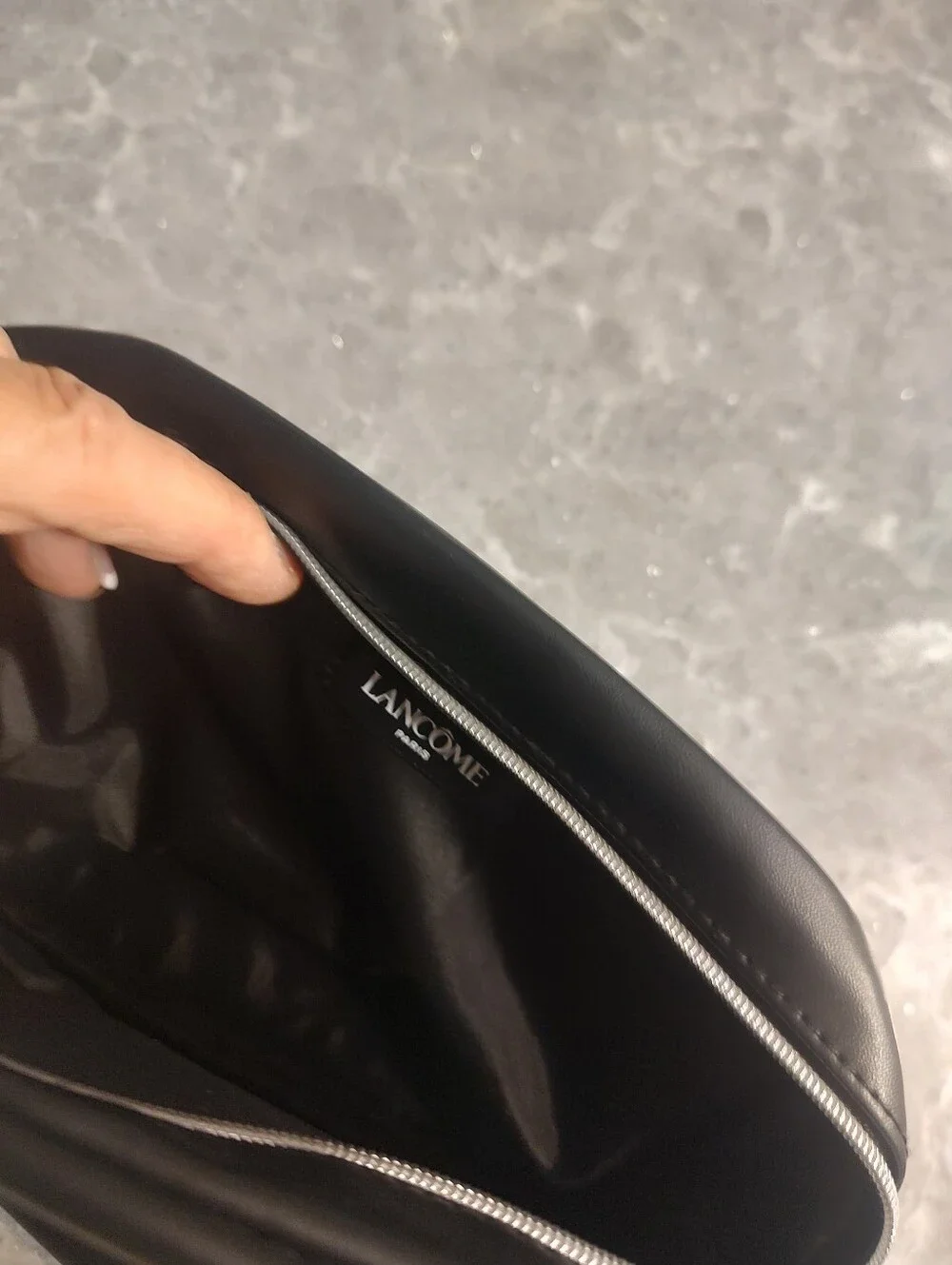 Lancome cosmetic black bag with embossed Rose